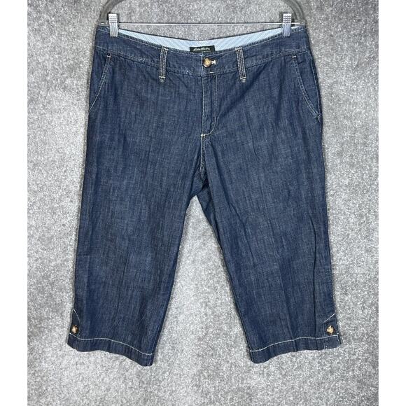 Eddie Bauer Trouser Capri Jeans Womens Size 14 Blue Denim Cotton Pockets - Picture 1 of 8